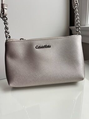 Calvin Klein Shimmering Pale Silver Crossbody Bag